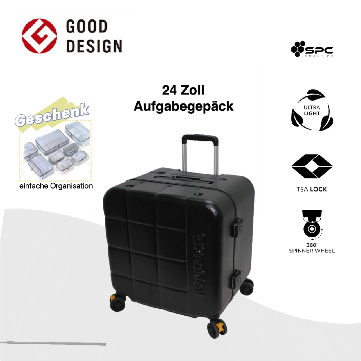 PRESIDENT Hartschalenkoffer aus Smart PC recyceltem Material, Schwarz