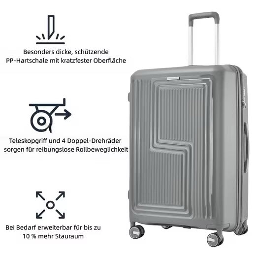 SUPER SOLU Frankfurt-Series Hartschalenkoffer aus PP-Kunststoff (Polypropylene) mit Dehnfalte, Grau