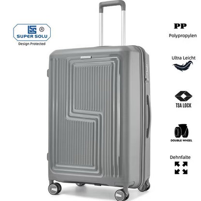 SUPER SOLU Frankfurt-Series Hartschalenkoffer aus  PP-Kunststoff (Polypropylene) mit Dehnfalte, Grau