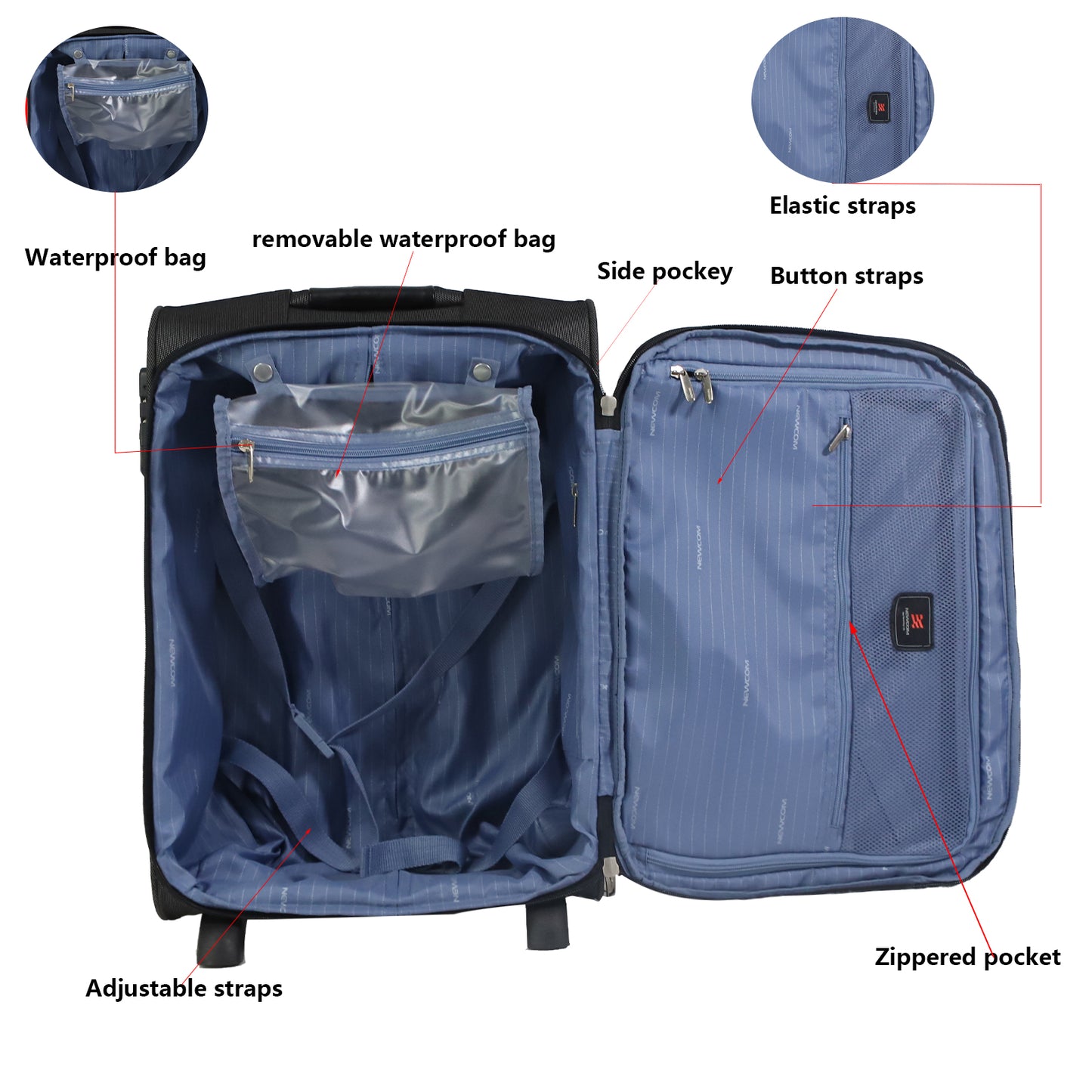 N131-SERIE Erweiterbar Weichgepäck-Trolley Klassischer Stoffkoffer mit TSA-Schloss
