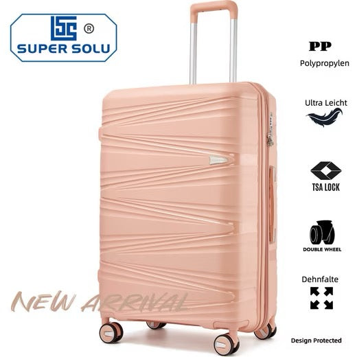 SUPER SOLU Berlin-Series Hartschalenkoffer aus PP-Kunststoff (Polypropylene) mit Dehnfalte, Rosa