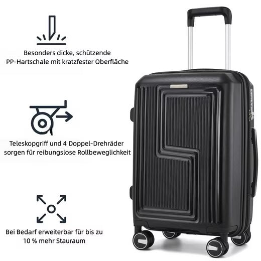 SUPER SOLU Frankfurt-Series Hartschalenkoffer aus  PP-Kunststoff (Polypropylene) mit Dehnfalte, Schwarz
