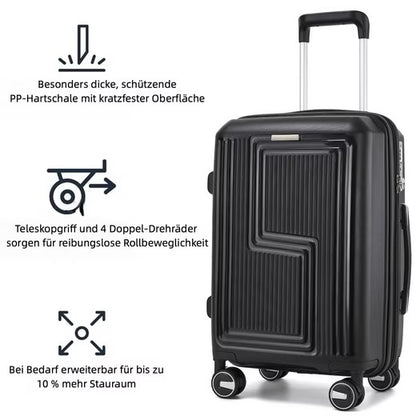 SUPER SOLU Frankfurt-Series Hartschalenkoffer aus  PP-Kunststoff (Polypropylene) mit Dehnfalte, Schwarz