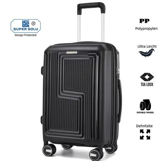 SUPER SOLU Frankfurt-Series Hartschalenkoffer aus  PP-Kunststoff (Polypropylene) mit Dehnfalte, Schwarz